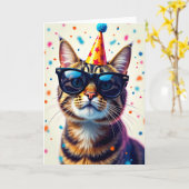 Verjaardagskaart met koele kat kaart (Gele Bloem)
