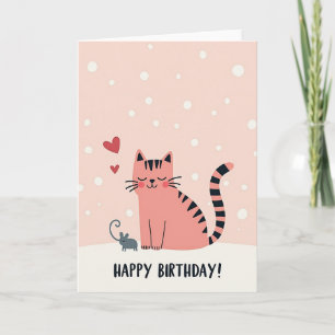 Verjaardagskaart met koraalrode kat kaart