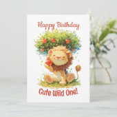 Verjaardagskaart met leeuw en appelboom en lieve g kaart (Staand voorkant)