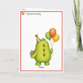 Verjaardagskaart met leuk groen monster (Achterkant)