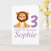 Verjaardagskaart met leuk leeuwenmeisje kaart (Gele Bloem)