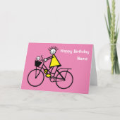 Verjaardagskaart met leuk meisje op fiets met kat kaart (Voorkant)