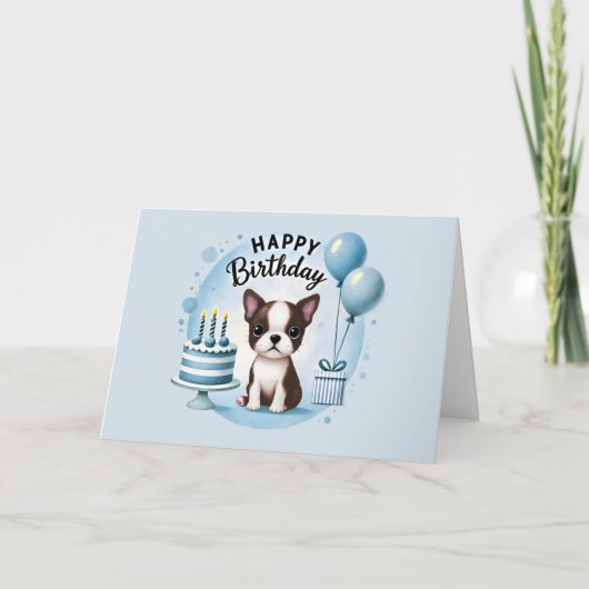Verjaardagskaart met leuke Boston Terrier Bedankkaart (Voorkant)