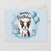 Verjaardagskaart met leuke Boston Terrier