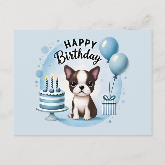 Verjaardagskaart met leuke Boston Terrier Briefkaart (Voorkant)
