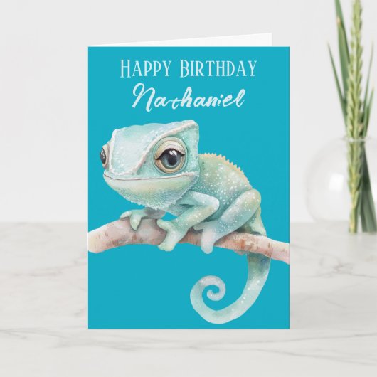 Verjaardagskaart met leuke kameleon kaart (Voorkant)