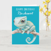 Verjaardagskaart met leuke kameleon kaart (Gele Bloem)