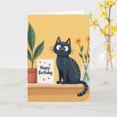 Verjaardagskaart met leuke kataart kaart (Gele Bloem)