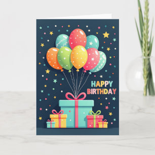 Verjaardagskaart met levendige cadeauverpakking kaart