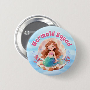 Verjaardagskaart met lieflijke waterverf zeemeermi ronde button 5,7 cm