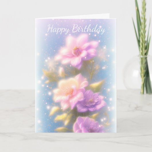 Verjaardagskaart met lila en roze bloem kaart (Voorkant)