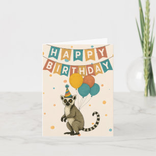 Verjaardagskaart met maki – Cute feestdier Kaart