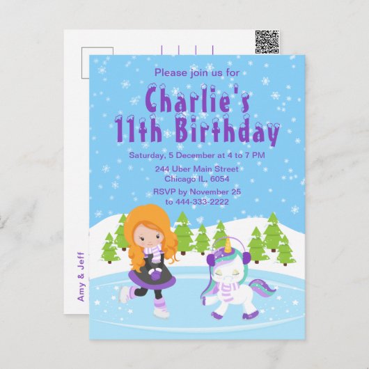 Verjaardagskaart met meisje met rood haar dat scha briefkaart (Voorkant / Achterkant)