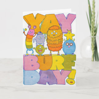 Verjaardagskaart met monsters en letterpers kaart