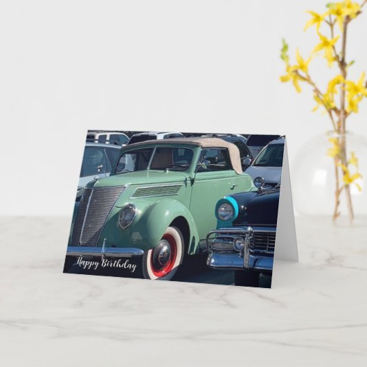 Verjaardagskaart met oldtimers kaart (Gele Bloem)