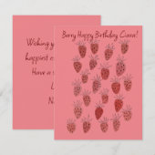 Verjaardagskaart met ondeugende aardbei motief notitiekaartje (Voorkant / Achterkant)