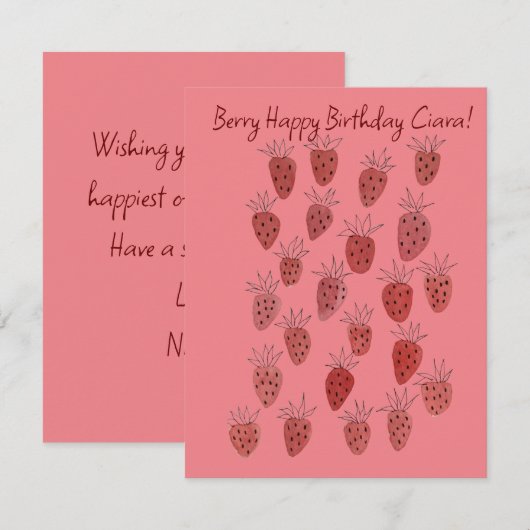 Verjaardagskaart met ondeugende aardbei motief notitiekaartje (Voorkant / Achterkant)