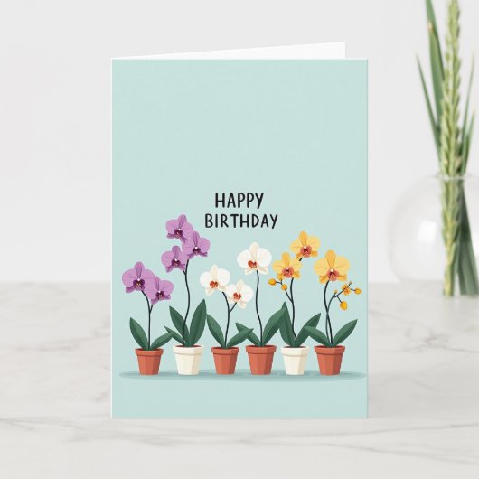 Verjaardagskaart met orchidee in pot kaart (Voorkant)