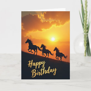 Verjaardagskaart met paarden bij zonsondergang kaart