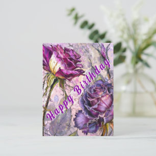Verjaardagskaart met paarse rozen briefkaart