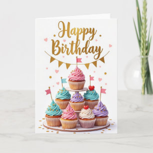 Verjaardagskaart met pastel cupcakes kaart