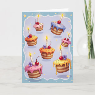 Verjaardagskaart met pastelkleurige taarten kaart