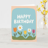 Verjaardagskaart met perzikrand kaart (Gele Bloem)