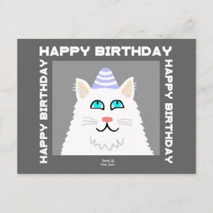 Verjaardagskaart met pluizige witte kat briefkaart