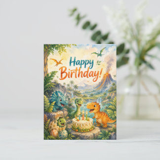Verjaardagskaart met prehistorische dinosauriersav briefkaart