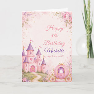 Verjaardagskaart met prinsessenkasteel en koets kaart