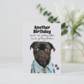 Verjaardagskaart met pug-hond die beter wordt briefkaart (Staand voorkant)
