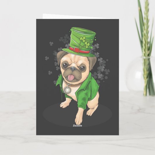 Verjaardagskaart met Pug-hond voor St. Patrick's D Kaart (Achterkant)
