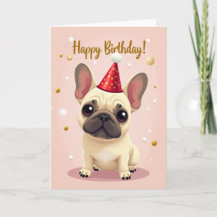 Verjaardagskaart met Puppy en Feestmuts Kaart