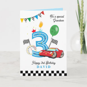 Verjaardagskaart met raceauto voor 3 jaar oude kle kaart