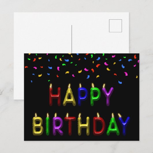 Verjaardagskaart met regenboogconfetti en gelukkig briefkaart (Voorkant / Achterkant)