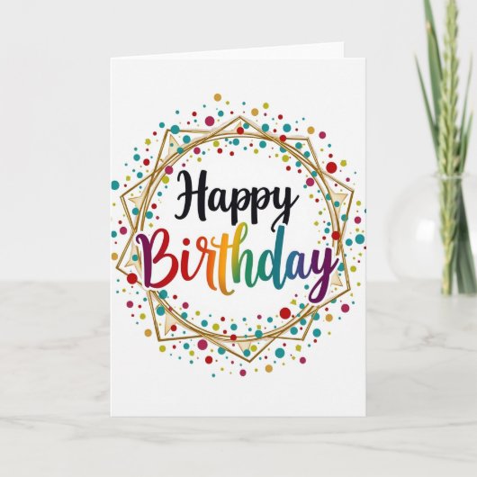 Verjaardagskaart met regenboogscript kaart (Voorkant)