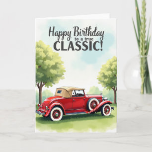 Verjaardagskaart met rode oldtimer auto kaart