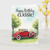 Verjaardagskaart met rode oldtimer auto kaart (Gele Bloem)