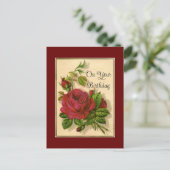Verjaardagskaart met rode rozen briefkaart (Staand voorkant)