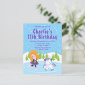 Verjaardagskaart met roodharig meisje dat schaatst briefkaart (Staand voorkant)