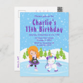 Verjaardagskaart met roodharig meisje dat schaatst briefkaart (Voorkant / Achterkant)