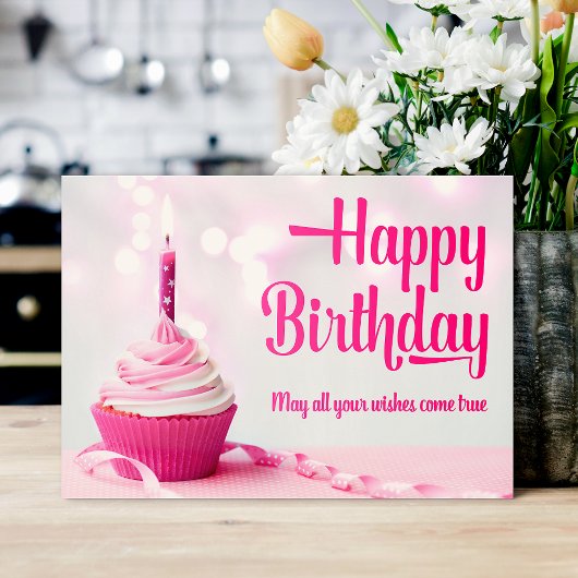 Verjaardagskaart met roze cupcake bedankkaart