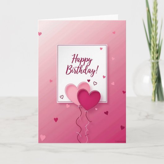 Verjaardagskaart met roze hart kaart (Voorkant)