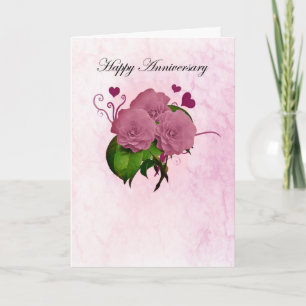 Verjaardagskaart met roze rozen en harten kaart