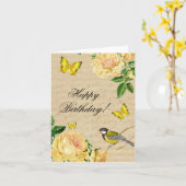 verjaardagskaart met rozen en vogeltjes kaart (Gele Bloem)