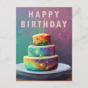 Verjaardagskaart met ruimte-confettitaart briefkaart