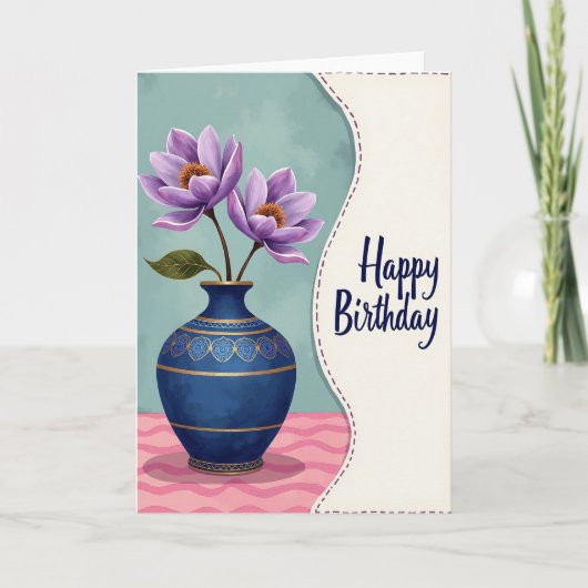 Verjaardagskaart met saffierbloem kaart (Voorkant)