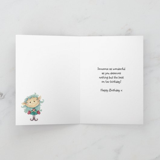 verjaardagskaart met schattig elf op paddenstoel kaart (Binnen)