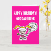 Verjaardagskaart met schattig tennismeisje kaart (Gele Bloem)