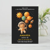 Verjaardagskaart met schattige astronaut in de rui kaart (Staand voorkant)